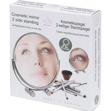 TrAdE Shop Traesio - Specchio Cosmetico 16cm Zoom 3x Fronte/retro Con Appoggio Viso Barba Per Bagno -
