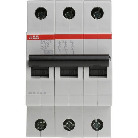 Disjoncteur ABB SH200 3P, 32A, pouvoir de coupure 6 kA, montage rail DIN ( Prix pour 1 ) (1/2)