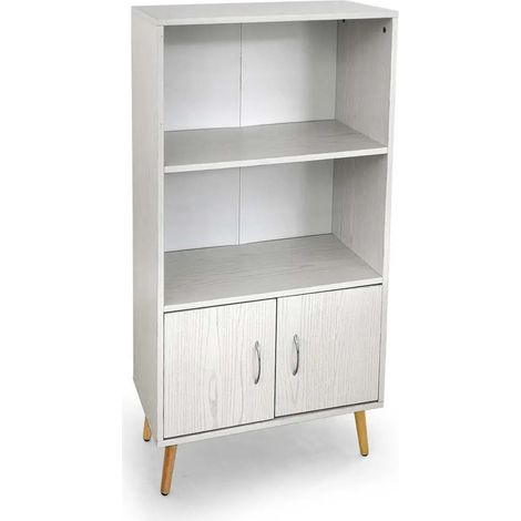 Librería bioclimática blanca con 2 vani abiertos y 2 puertas, 60 x 30 x 115 cm
