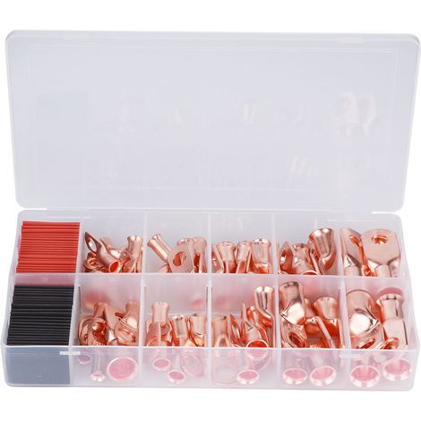 Set mit 100 Messing-Crimpklemmen, AWG-Steckverbinder mit schwarzem und rotem Schrumpfschlauch, 12 x 30 mm (1/5)