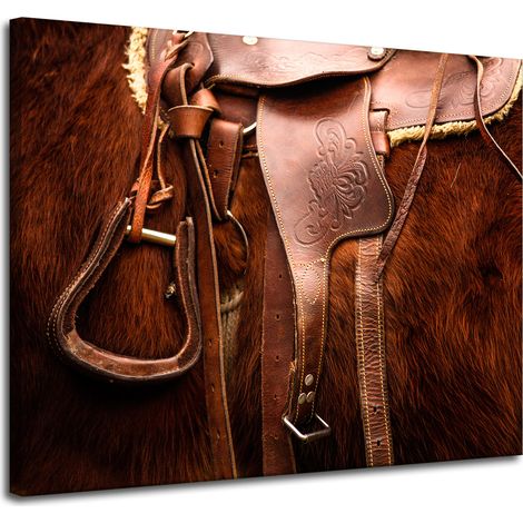 Lienzo impreso con animales, silla de montar a caballo, 100x80 cm.