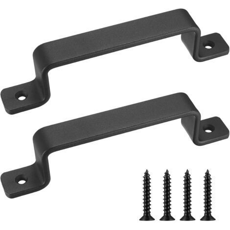 Set of 2 Heavy Duty Vintage Cast Iron Door Handles, Black, Ideal for Exterior, Garage, Wardrobe and Interior (1/5)