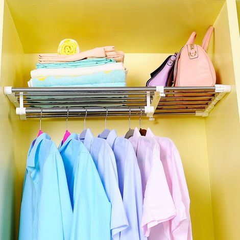 Étagère Télescopique Réglable Sans Perçage Etagere Rangement en Métal Organiseur de Placard Diviseur Séparateur Extensible 40-60 cm pour Chambre, Salle de Bain, Cuisine (1/4)