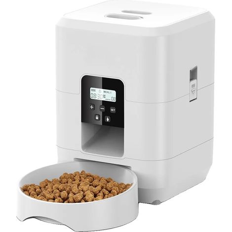 Dispensador automático de comida para mascotas, capacidad de 2 litros, controlado por aplicación, botón blanco de 2 litros. (1/2)