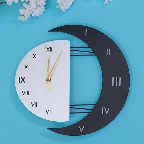 Moderne, geräuschlose Wanduhr, kreative mondförmige Küchenuhr, Wohnaccessoire-Uhr (3332) (1/4)