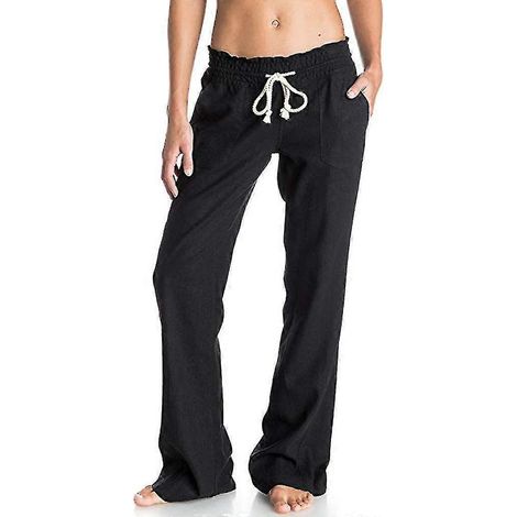 Damen-Strandhose aus Baumwoll-Leinen-Mischgewebe-M-black