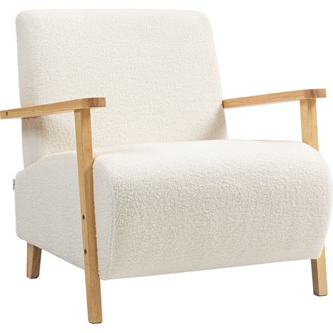 HOMCOM Poltroncina da Camera in Tessuto Sherpa e Legno Stile Nordico, Crema