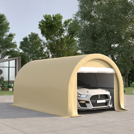 Tente de garage résistant à l'eau protection UV UPF 30 + parois latéraux amovibles 5 x 3 m beige