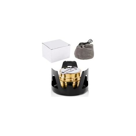 Réchaud à alcool miniature, brûleur à alcool portable, réchaud à alcool en laiton avec support en aluminium, réchaud de camping pour la randonnée, la cuisine, la fondue, le pique-nique (noir) (1/5)