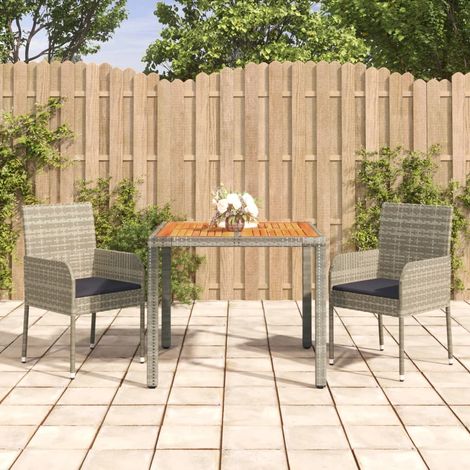 Ensemble Table et Chaise de Jardin 3 pcs - Ensemble Table à manger + 2 chaises avec coussins Gris BV540891 - BonneVie (1/5)