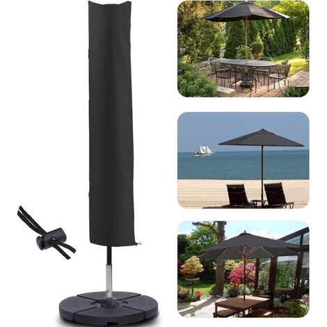 Housse de parasol 175×30.5/36.5 cm Capuchon pour Parasol de Jardin Ø300cm/230x230 cm. imperméable et résistante aux déchirures tissu Oxford avec revêtement en PVC avec fermeture éclair. Noir (1/5)