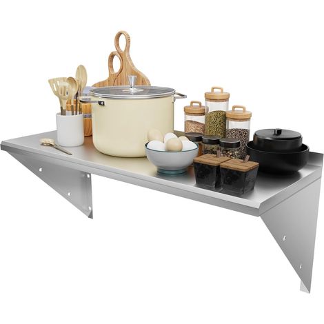 Étagère Murale Cuisine Tablette Flottante Acier Inoxydable 80x30CM Triangulaire Murale Cadre Flottante, Capacité Maximale de 80kg, pour Salle à Manger, Maison, Cuisine (1/5)