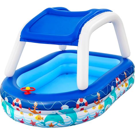 Piscina per Bambini Bestway 213x155x132 cm Barca Blu con Parasole Timone e Clacson dai 3 Anni in Su (1/5)