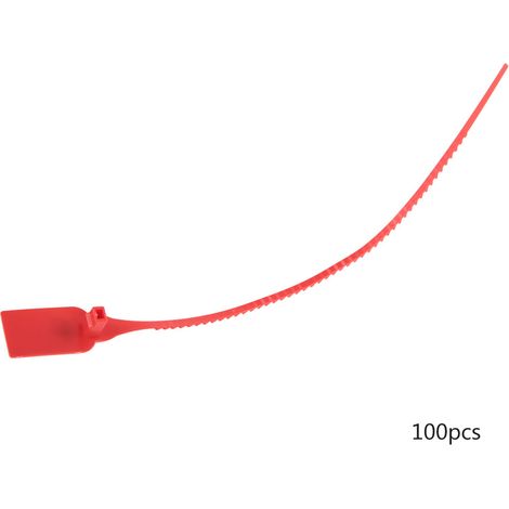 Lot de 100 attaches de câble en plastique jetables, auto-serrantes, valise, chaussures, sac, étiquette rouge (1/5)