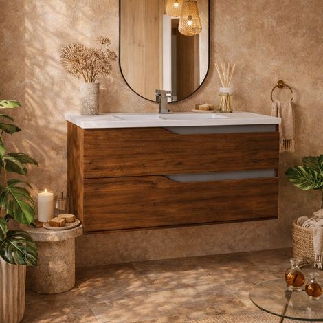 Exagonshop Mobile bagno 80x46 noce tortora opaco Gaia con lavabo