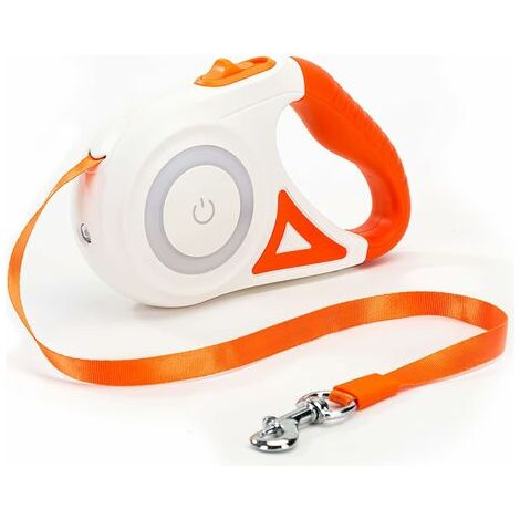 Laisse De Chien Rétractable, Frein Et Verrouillage Faciles à Un Bouton Laisse De Chien Extensible avec Lampe De Poche LED(M, Longueur De Corde 5M, Orange)