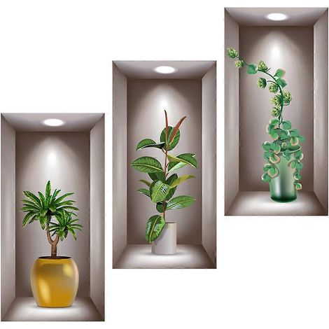 Sticker mural 3D pour chambre à coucher, 3 pièces, en PVC. (1/5)