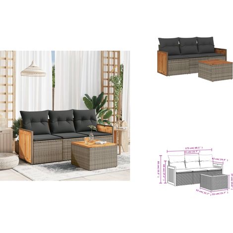 4-tlg. Garten-Sofagarnitur mit Kissen Grau Poly Rattan - Gartenmöbel - Outdoor Möbel - Gartensorte - Lounge Set - Rattan Gartenset (1/3)