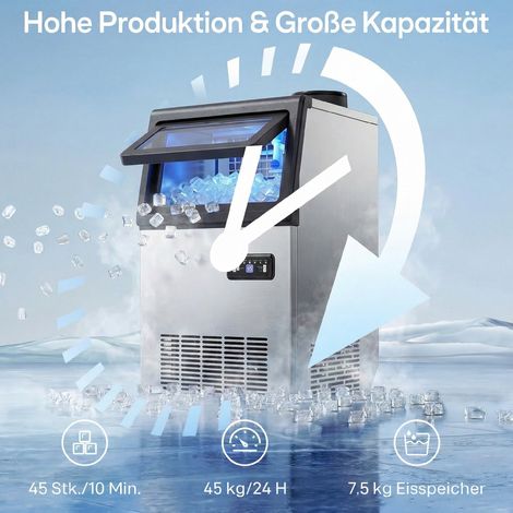 Machine à glaçons professionnelle 45kg/24h inox acier argent encastrable ou libre installation
