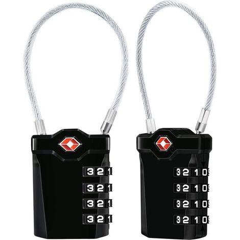 [2er-Pack] 4-stelliges Zahlenschloss, Kofferschloss mit 14 cm Kabel, Gepäckschlösser für Koffer, Taschen usw. (Schwarz)