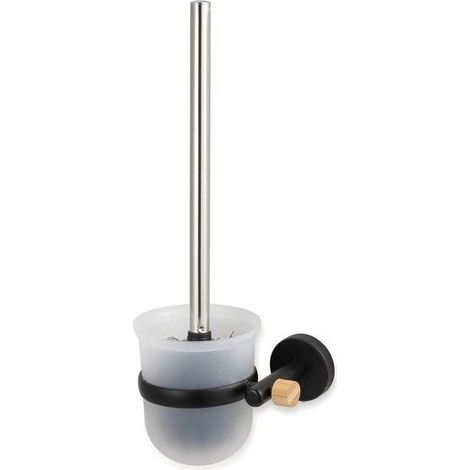 Brosse wc avec support à  fixer Acier & bambou IANA Noir mat MSV