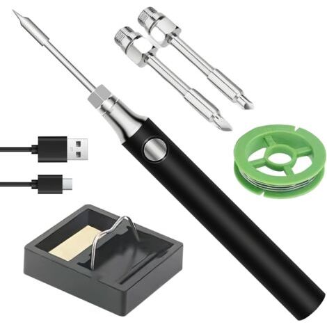 BUNTHAUS Batterie du fer à souder : fer à souder avec 3 températures réglables de 330 ℃ à 450 ℃, fer à souder USB avec support de fer à souder, outil de réparation portable pour souder et dessouder po (1/5)