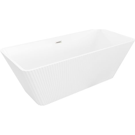 Mexen Tava freistehende gerillte Badewanne 170 x 75 cm, weiß, Überlauf gebürstetes Nickel - 52851707500-97 (1/5)