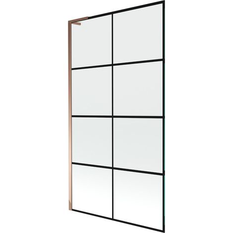Mexen Next L paratia per vasca da bagno a 1 anta 100 x 150 cm, griglia nera, oro rosa - 895-100-000-03-77-60 (1/5)