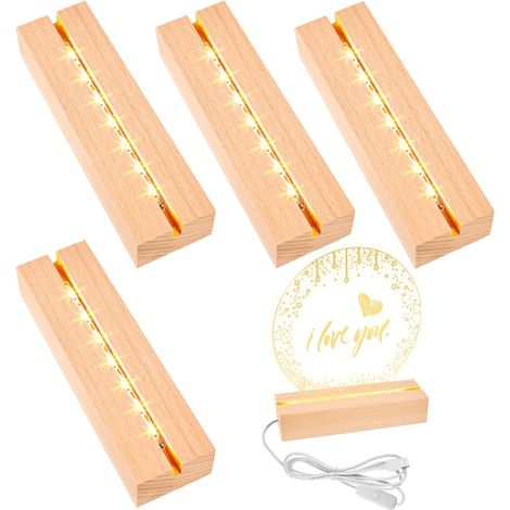 Lot de 4 socles LED de 20 cm - Socle lumineux avec interrupteur USB - Couleurs chaudes - Pour bloc de verre, cristaux, verre, résine, art (1/5)