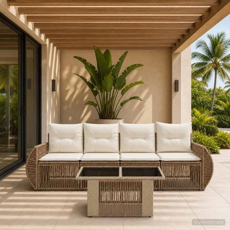 Set Divano da Giardino 5 pz Beige e Bianco Crema polyrattan vidaXL (1/5)