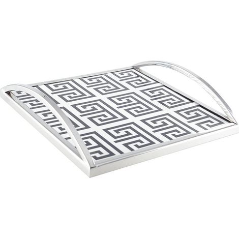 Plateau rectangulaire de service et décoration en acier noir et blanc 30 x 30 x 6 cm - PANGIVO (1/4)