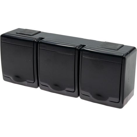 Hermetische Steckdose Beta Triple Schuko, schwarz, schwarze Klappe, IP44 /D.3715SCGGG/1/