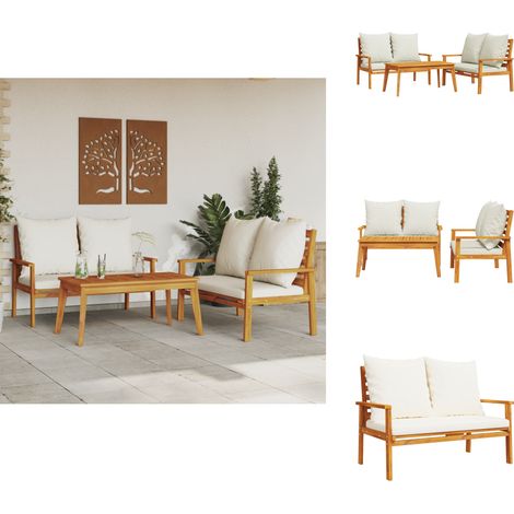 Salon de jardin 3 pcs avec coussins bois massif d'acacia - Salon De Jardin - Mobilier De Jardin - Set De Salon Extérieur - Table Basse - Chaise Longue (1/5)