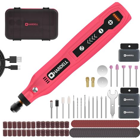 Mini Meuleuse Sans Fil, 5 Vitesses 3.7V Rechargeable, 129 Accessoires, Charge USB, Multiusage pour Poncer, Polir, Percer, Graver, Bois (Rose 129) (1/5)