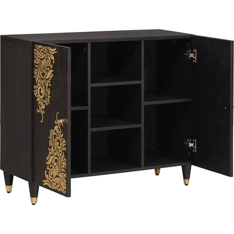 Maison La Vie - Buffet Salon Moderne - Meuble de rangement - avec étagère Noir 90 x 33 x 75 cm Bois de mangue massif bu1920 (1/5)