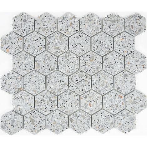 MOSAIQUE HEXAGONE TERRAZZO LIGHT GREY 1 PLAQUE 30,5 x 30,5 CM CASA LINEA