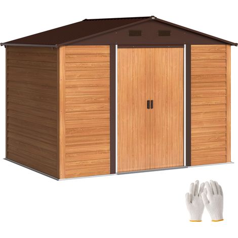 9 x 6 ft Metal Shed, 278 x 195 x 215 cm, Brown Wood Effect (1/5)