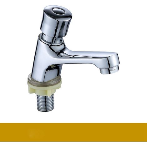 Robinet de lavabo argenté à temporisation, monotube, eau froide, pour hôtels, restaurants et centres commerciaux. (1/5)
