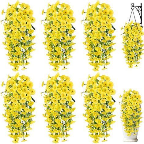 Flores artificiales colgantes para exteriores – 6 piezas de flores artificiales de seda con hojas de eucalipto – Resistentes a los rayos UV, plantas artificiales realistas para (1/5)