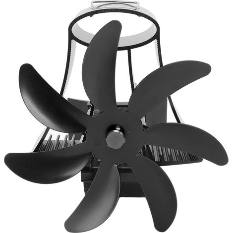 Ventilateur de poêle à bois 7 pales, silencieux, moteur thermique, fixation magnétique murale, noir, pour cheminée et conduit (1/5)