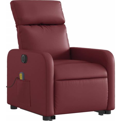 Poltrona relax con funzione massaggio e reclinabile sollevabile elettricamente in PVC rosso bordeaux DEC027837