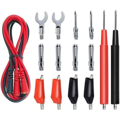 Kit de Fils de Test Multimètre 16-en-1 avec Pinces Crocodile Électroniques, Fils de Raccordement en Silicone Remplaçables, Embouts Banane et Pointe de Test (1/3)