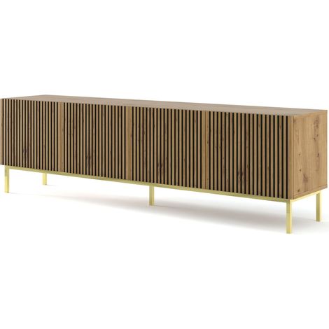 MOBILE RAVENNA F PORTA TV IN MDF VERNICIATO 4D 200 STRUTTURA IN ROVERE ARTIGIANALE ORO