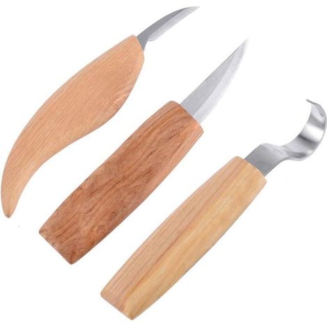 3 pièces ensemble d'outils de sculpture sur bois ensemble de couteaux couteau à crochet en acier au manganèse élevé travail du bois (1/5)