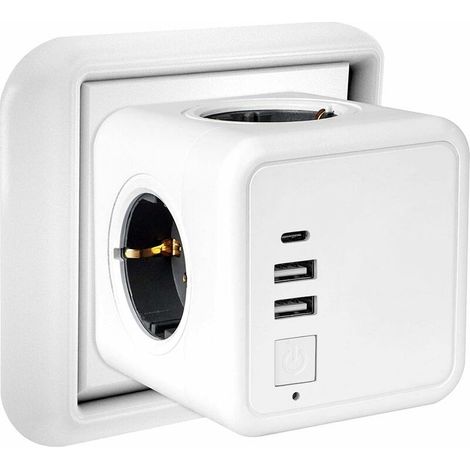 Multiprise murale 4 prises avec 2 USB et 1 port type C – Charge rapide 3,1 A – Design compact pour bureau et maison (1/5)