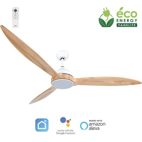 Fanelite - Ventilateur de plafond 164 cm blanc et bois ZENA - Moteur DC 35W - LED 20W dimmable 3 couleurs - Wifi &Contrôles vocaux (1/2)
