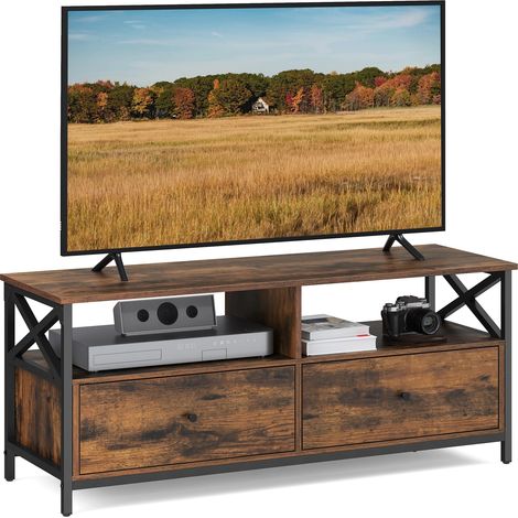 VASAGLE Mobile TV, Tavolino Porta TV fino a 55 Pollici, con 2 Cassetti, 2 Scomparti Aperti, 120 x 40 x 50 cm, Soggiorno, Camera da Letto, Struttura in Acciaio, Marrone Vintage e Nero LTV300B01 (1/5)