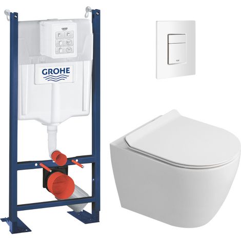 Rapid SL Pack WC bâti autoportant + WC suspendu sans bride Ceramia avec abattant SoftClose + plaque blanc mat (GRRCEPXWR07-FR)