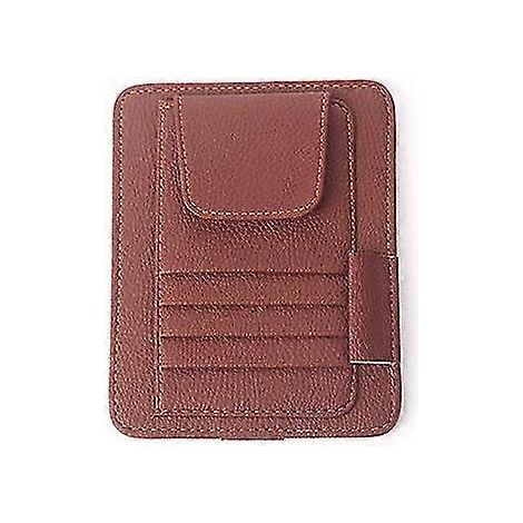 Étui à lunettes de voiture multifonctionnel en cuir, sac de rangement pour voiture, housse de pare-soleil, porte-cartes, porte-permis de conduire, porte-cartes de facturation - Pare-soleil - Marron (1/5)