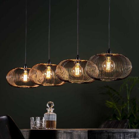 Suspension 4 lampes 170x35x150 cm en métal noir